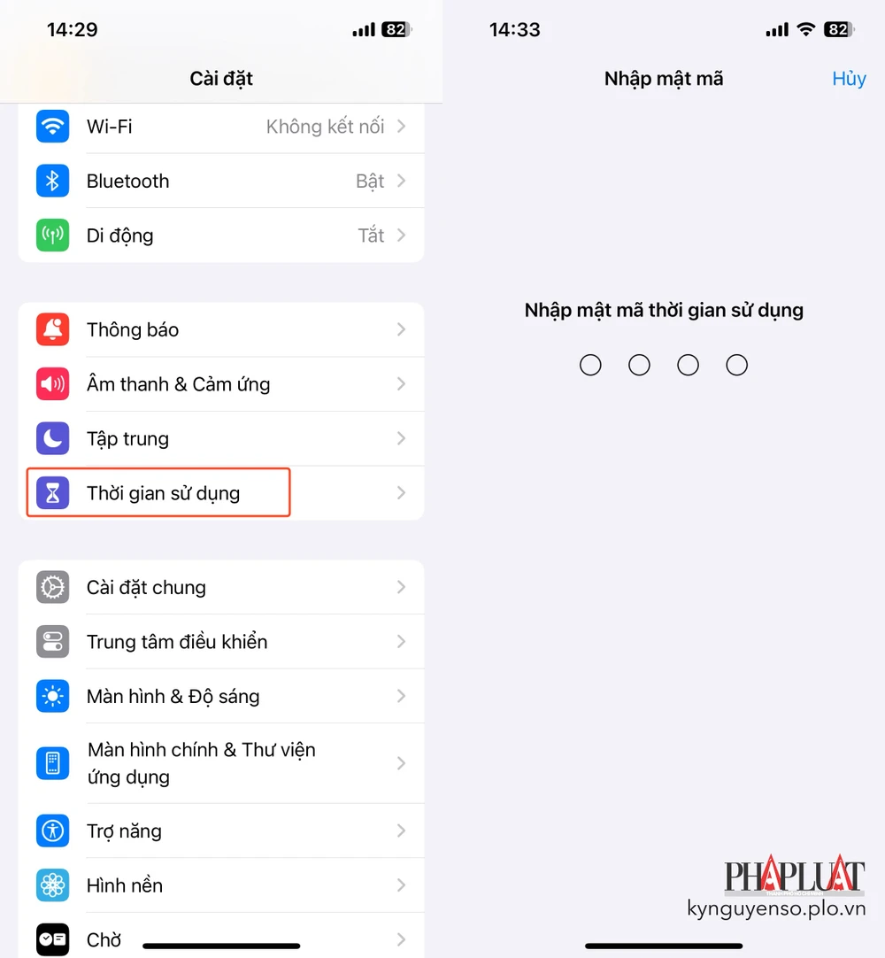 Bật tính năng Screen Time (thời gian sử dụng) trên iPhone. Ảnh: MINH HOÀNG