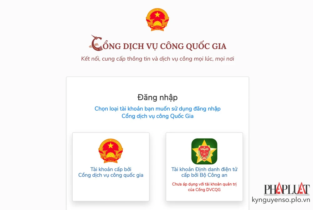 Đăng nhập vào cổng Dịch vụ công quốc gia. Ảnh: TIỂU MINH