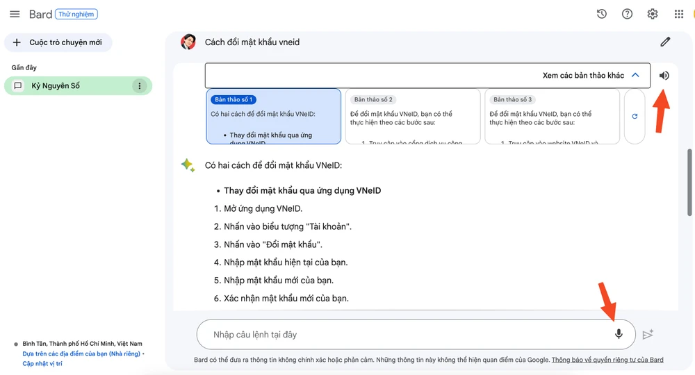Google Bard hỗ trợ nhập liệu bằng giọng nói. Ảnh: MINH HOÀNG