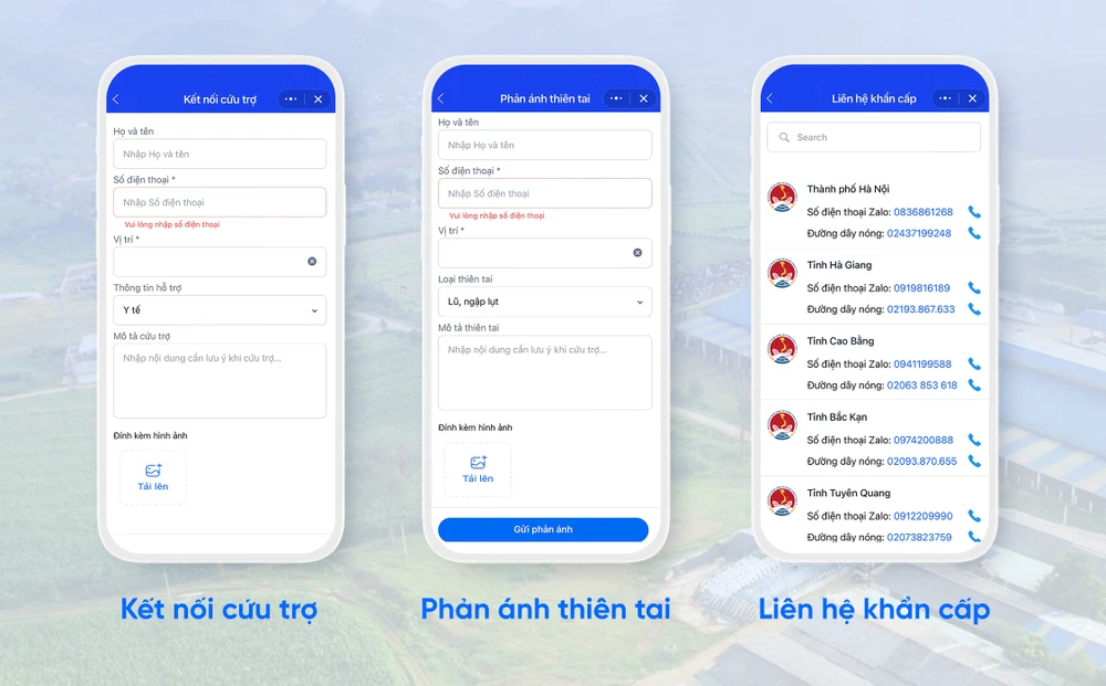 Các tính năng liên lạc cần thiết giúp người dân nhanh chóng nhận được sự hỗ trợ, cứu nạn kịp thời.