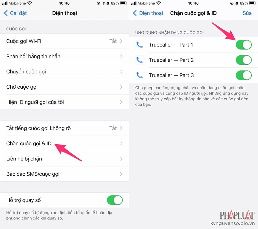 kich-hoat-truecaller-tren-iphone Kích hoạt các ứng dụng chặn cuộc gọi rác. Ảnh: MINH HOÀNG