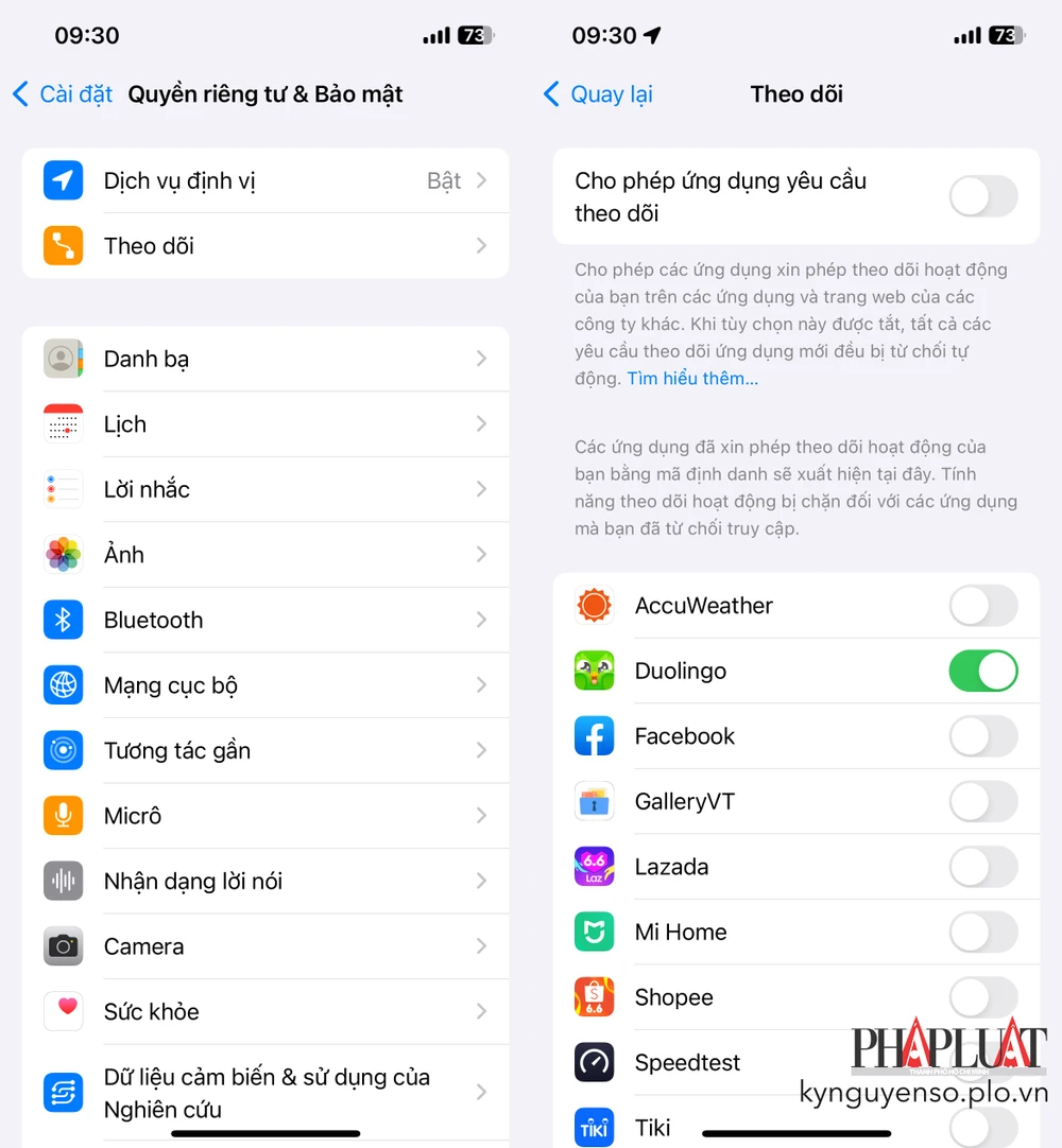Cách ngăn các ứng dụng theo dõi trên iPhone. Ảnh: TIỂU MINH