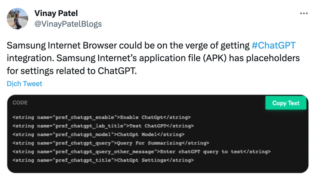 samsung tích hợp chatgpt lên trình duyệt