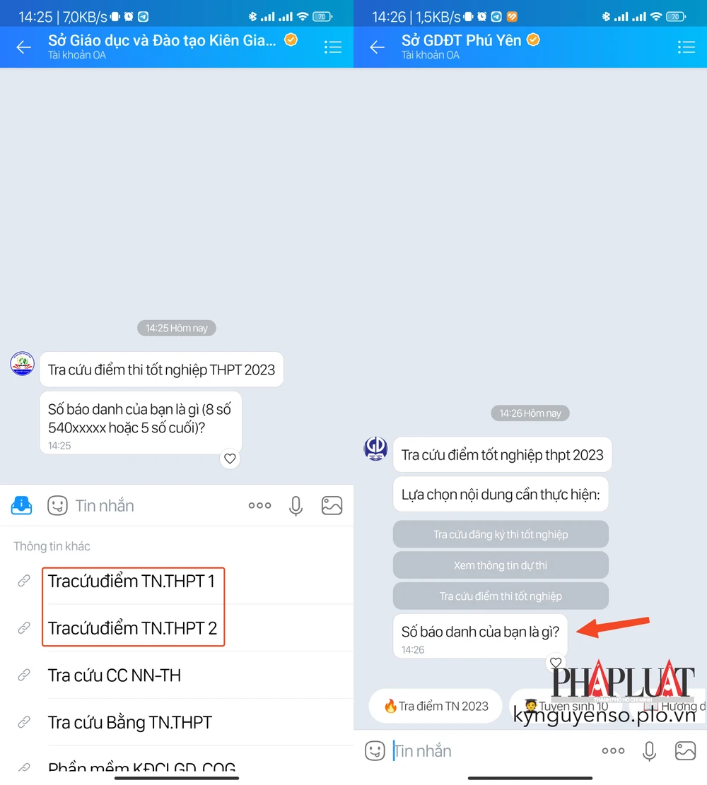 Đúng 8 giờ sáng ngày 18-7-2023, các trang Zalo của tỉnh sẽ sẵn sàng để thí sinh tra cứu điểm thi tốt nghiệp THPT 2023. Ảnh: MINH HOÀNG