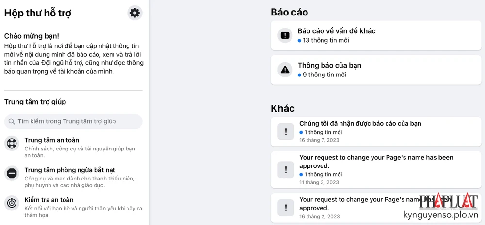 Gửi yêu cầu nhờ Facebook hỗ trợ. Ảnh: TIỂU MINH