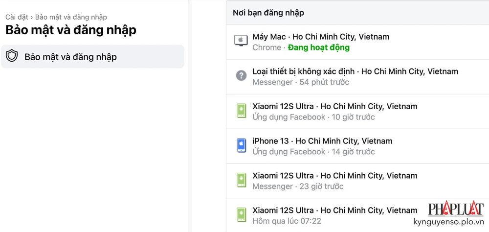 Đăng xuất tài khoản Facebook khỏi các thiết bị lạ. Ảnh: TIỂU MINH