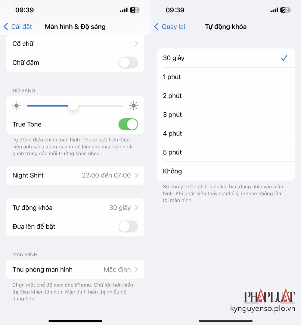Tự động khóa màn hình iPhone sau 30 giây. Ảnh: MINH HOÀNG