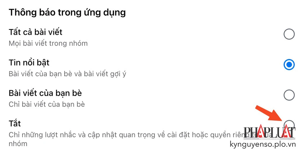 Tắt thông báo trong một nhóm bất kỳ trên Facebook. Ảnh: TIỂU MINH