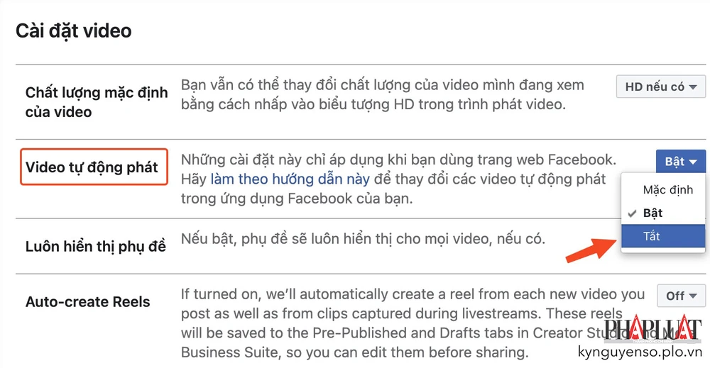 Tắt tính năng tự động phát video trên Facebook. Ảnh: TIỂU MINH