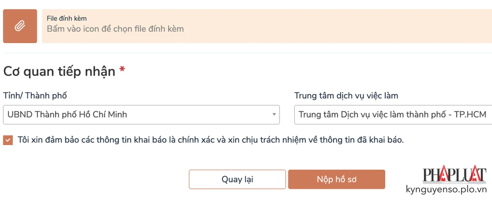 Đính kèm hồ sơ cần thiết và chọn cơ quan tiếp nhận. Ảnh: MINH HOÀNG