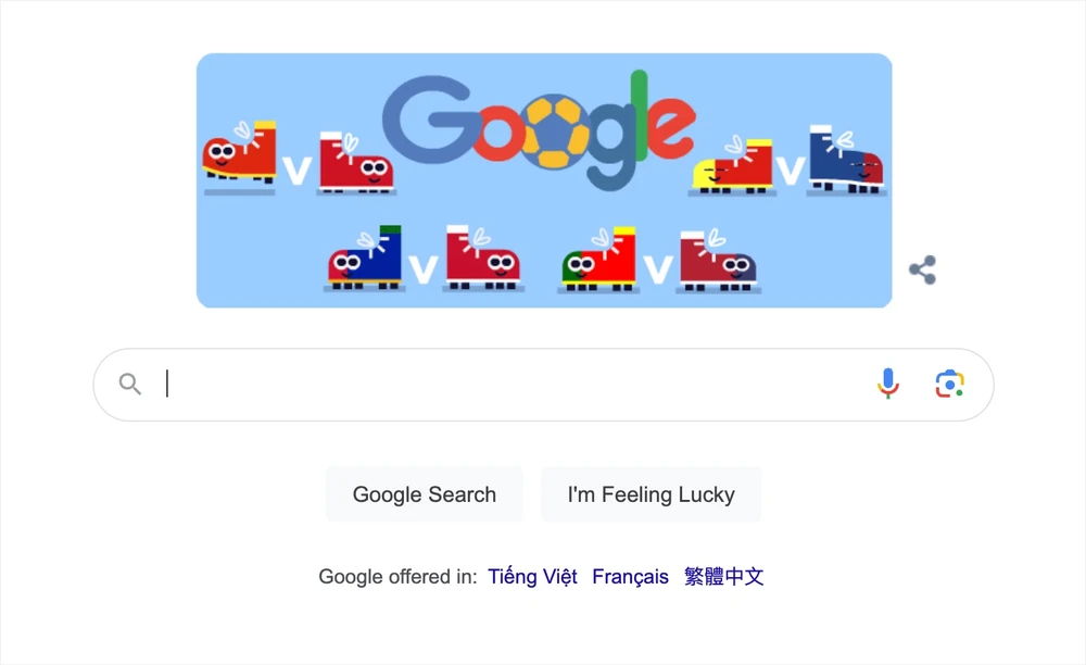 Google Doodle kỷ niệm giải vô địch bóng đá nữ 2023 ngay trên trang chủ. Ảnh: TIỂU MINH