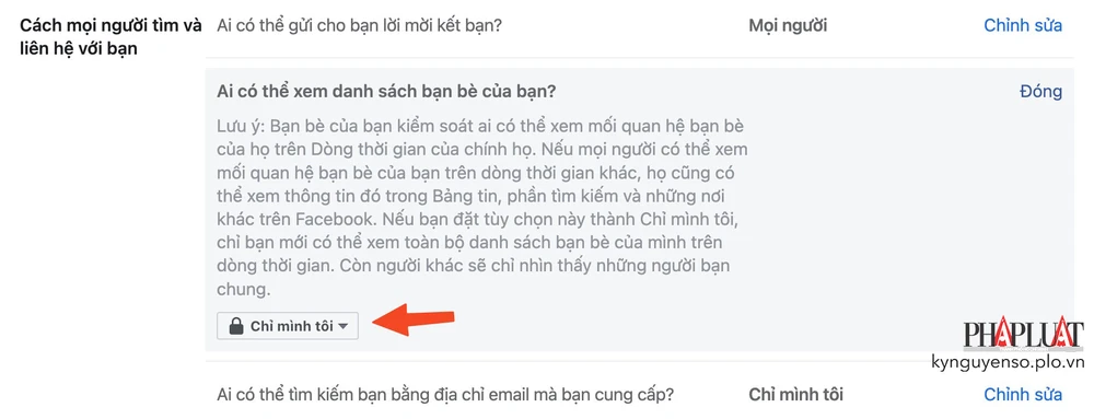 Chuyển danh sách bạn bè về chế độ Only me (chỉ mình tôi). Ảnh: MINH HOÀNG