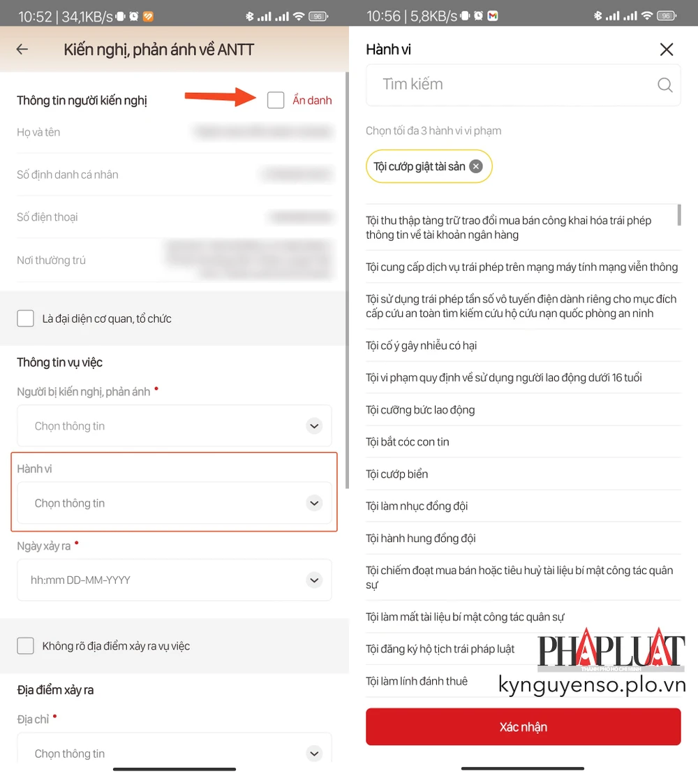 Cung cấp thông tin và hành vi cần phản ánh. Ảnh: MINH HOÀNG