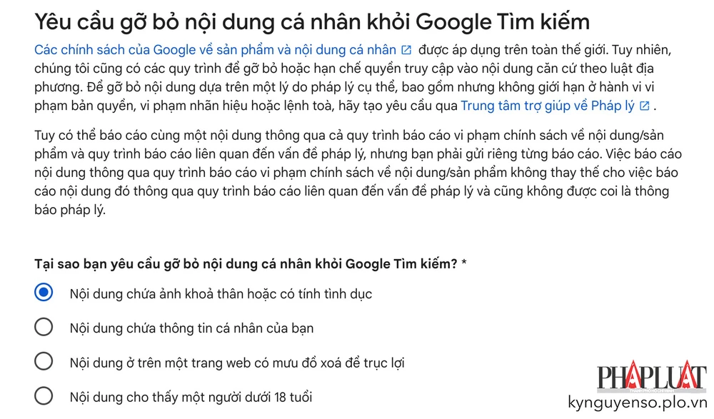 Yêu cầu Google xóa nội dung khiêu dâm khỏi kết quả tìm kiếm. Ảnh: MINH HOÀNG