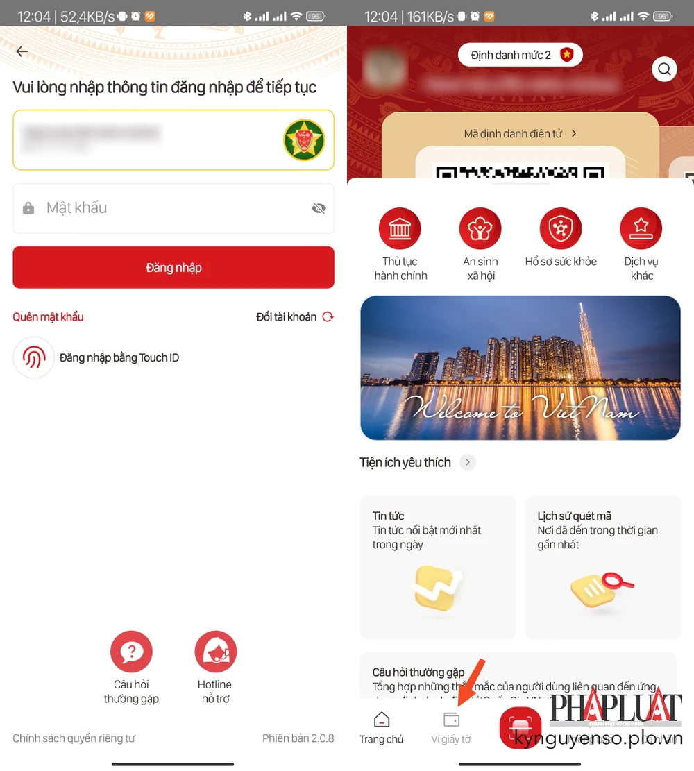 Đăng nhập vào ứng dụng VNeID. Ảnh: MINH HOÀNG