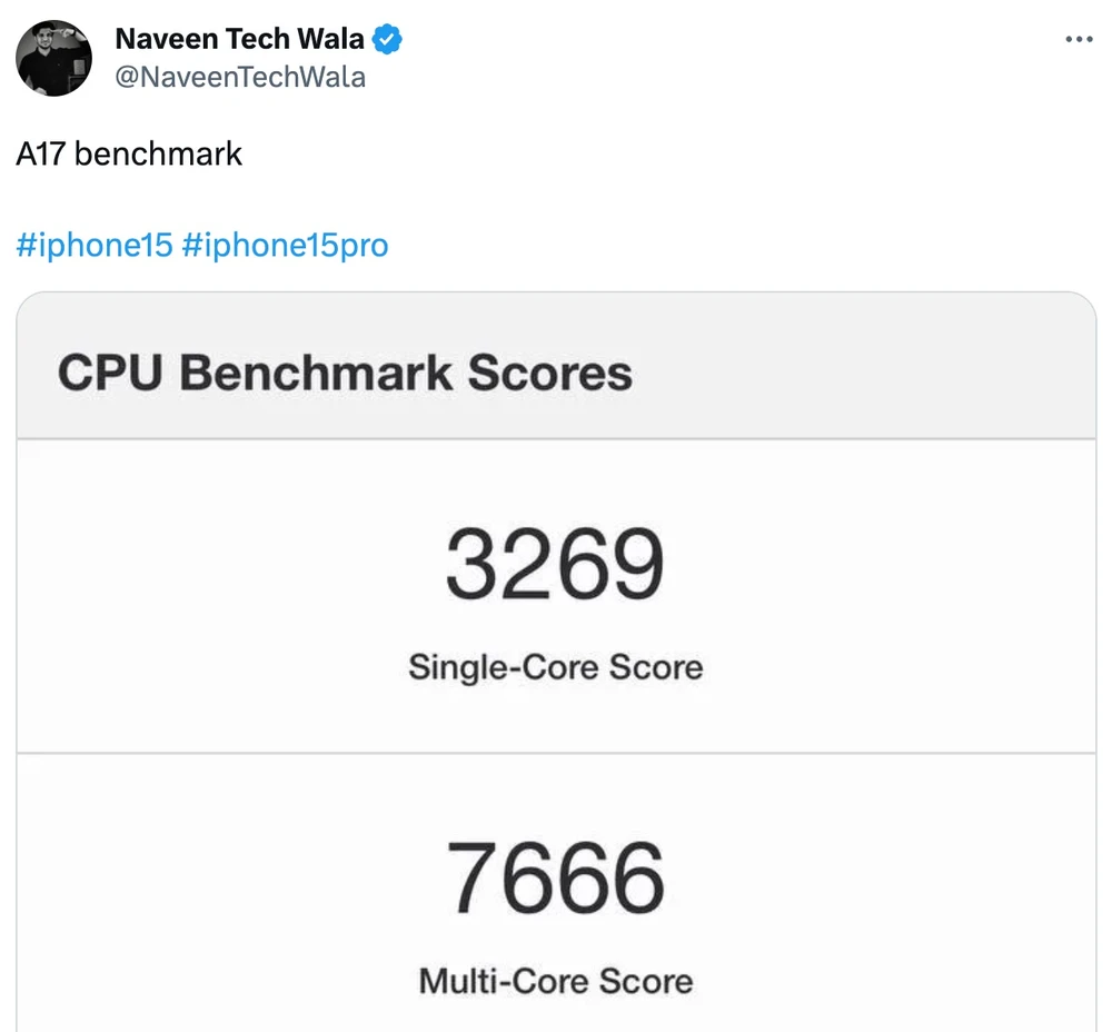 diem-geekbench-a17-bionic-iphone-15 Điểm Geekbench A17 Bionic. Ảnh chụp màn hình