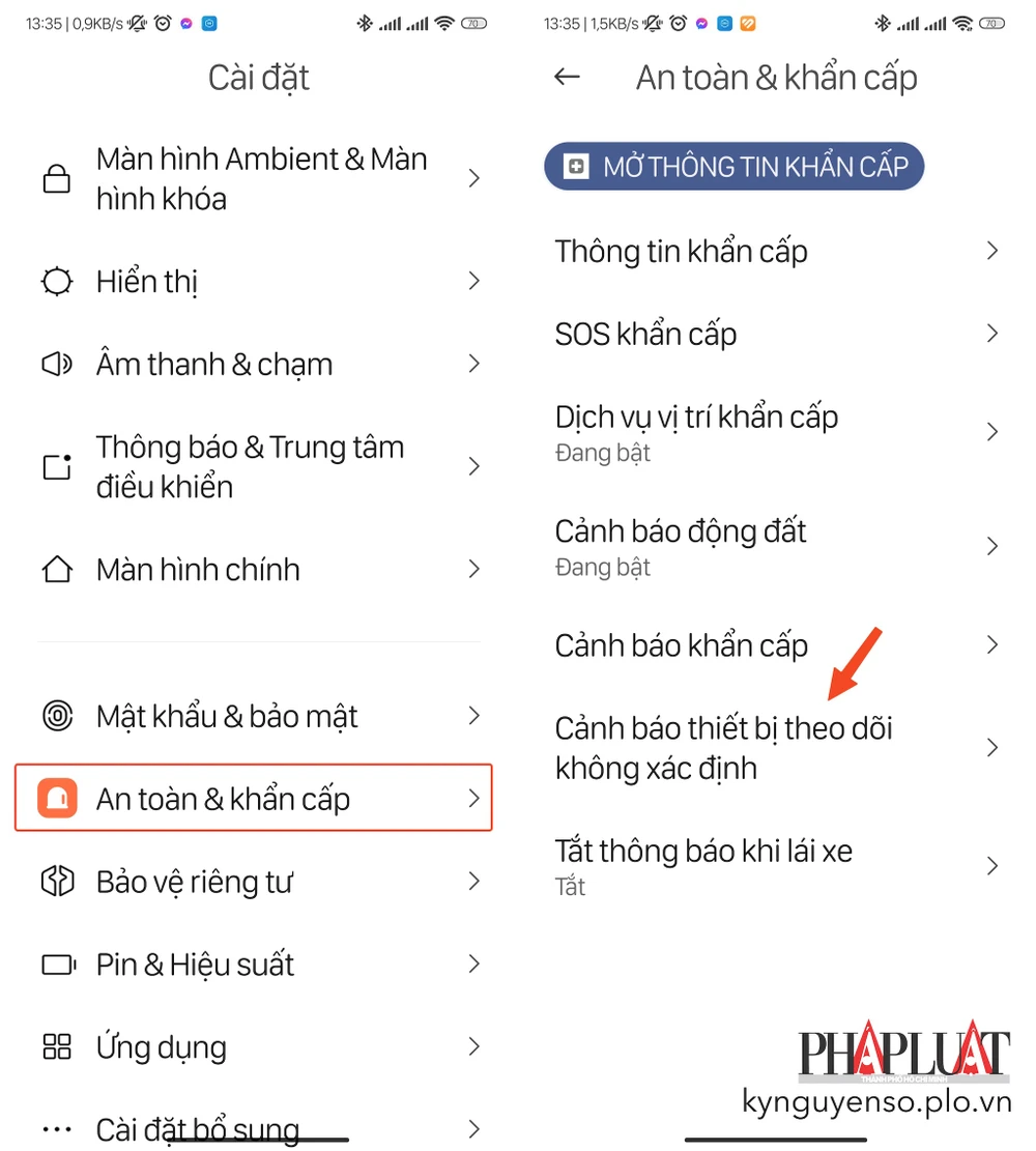 Bật tính năng cảnh báo thiết bị theo dõi không xác định. Ảnh: MINH HOÀNG