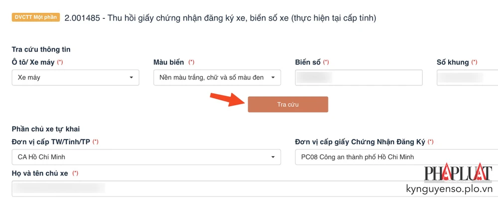 tra-cuu-thong-tin-xe-va-chu-phuong-tien Tra cứu thông tin xe và chủ phương tiện. Ảnh: MINH HOÀNG