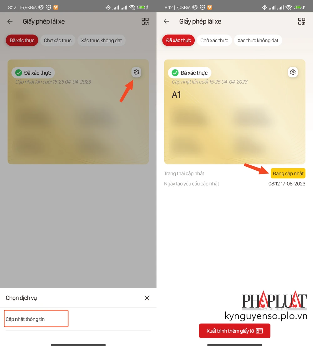 Cách gửi yêu cầu cập nhật thông tin giấy phép lái xe trên VNeID. Ảnh: MINH HOÀNG