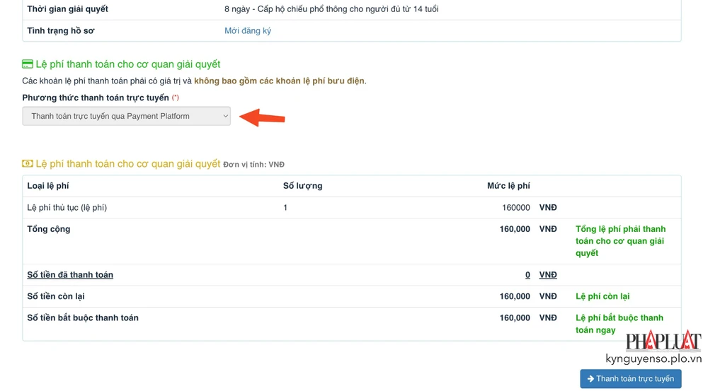 Thanh toán lệ phí làm hộ chiếu online. Ảnh: MINH HOÀNG
