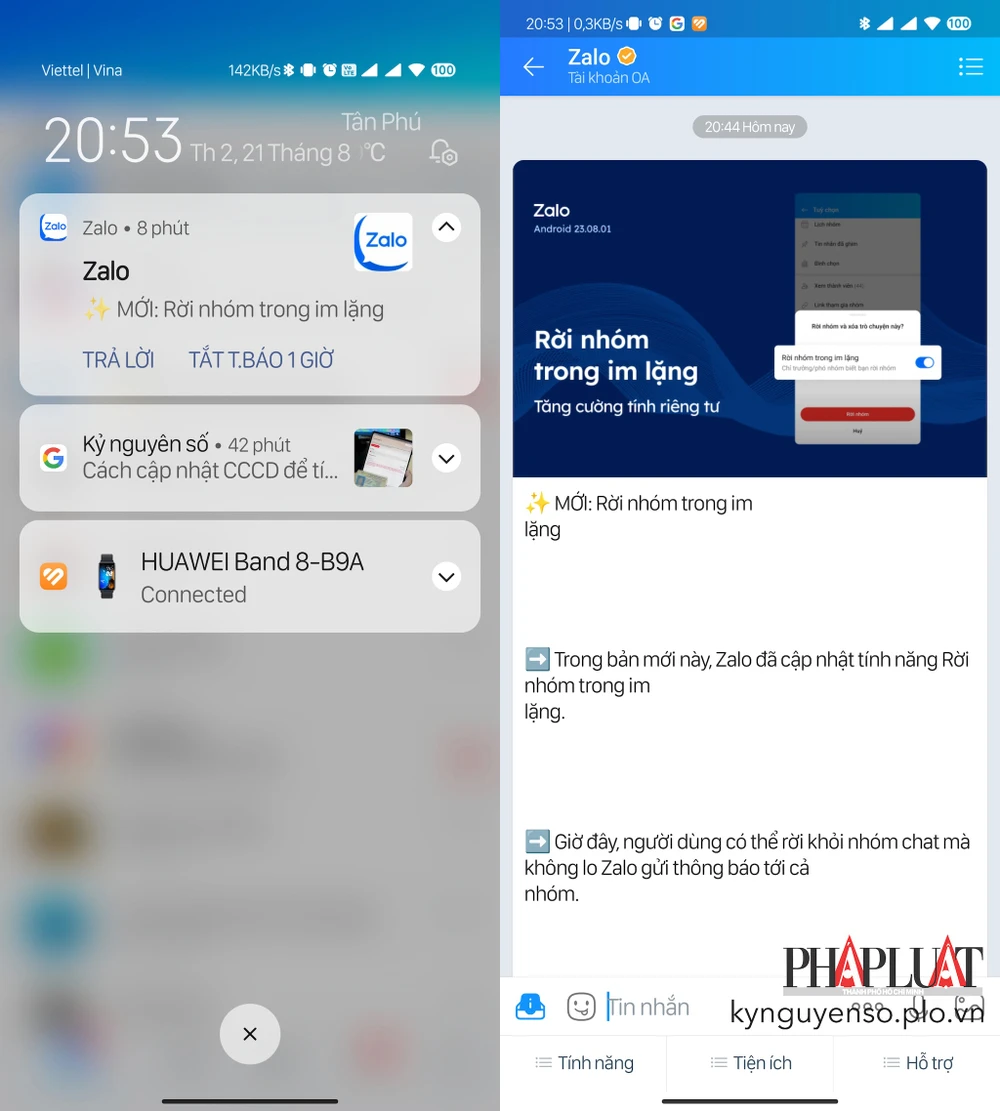 Tính năng rời nhóm Zalo trong im lặng. Ảnh: MINH HOÀNG