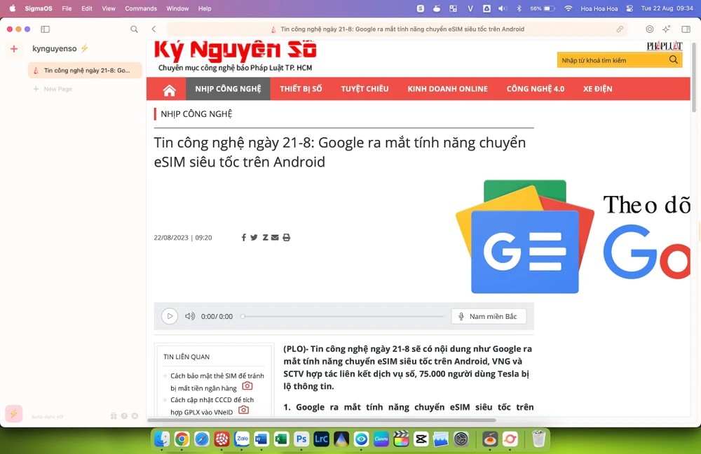 SigmaOS có giao diện gần giống Arc, tập trung chủ yếu vào trải nghiệm nội dung. Ảnh: TIỂU MINH