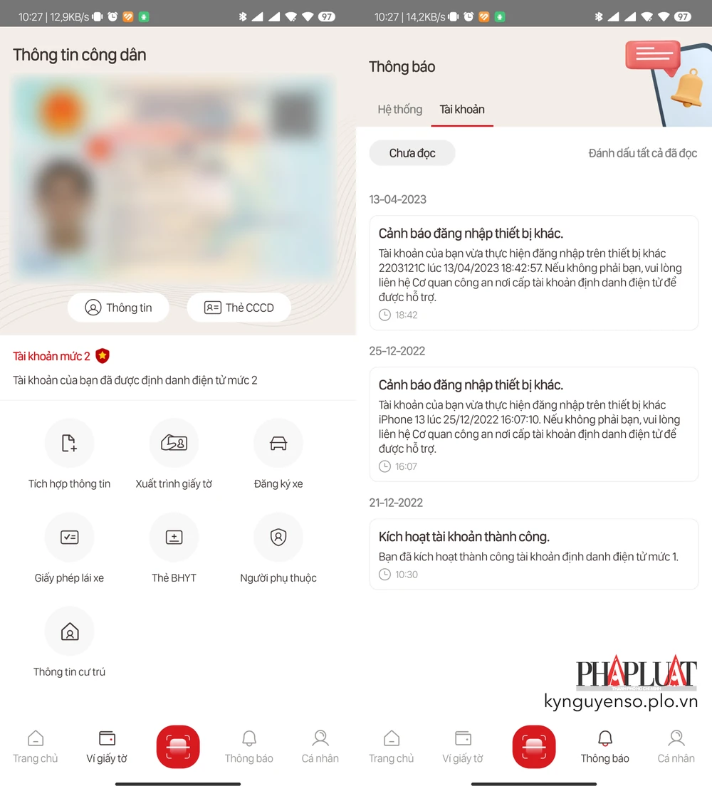 Giao diện ứng dụng VNeID 2.0.9. Ảnh: MINH HOÀNG