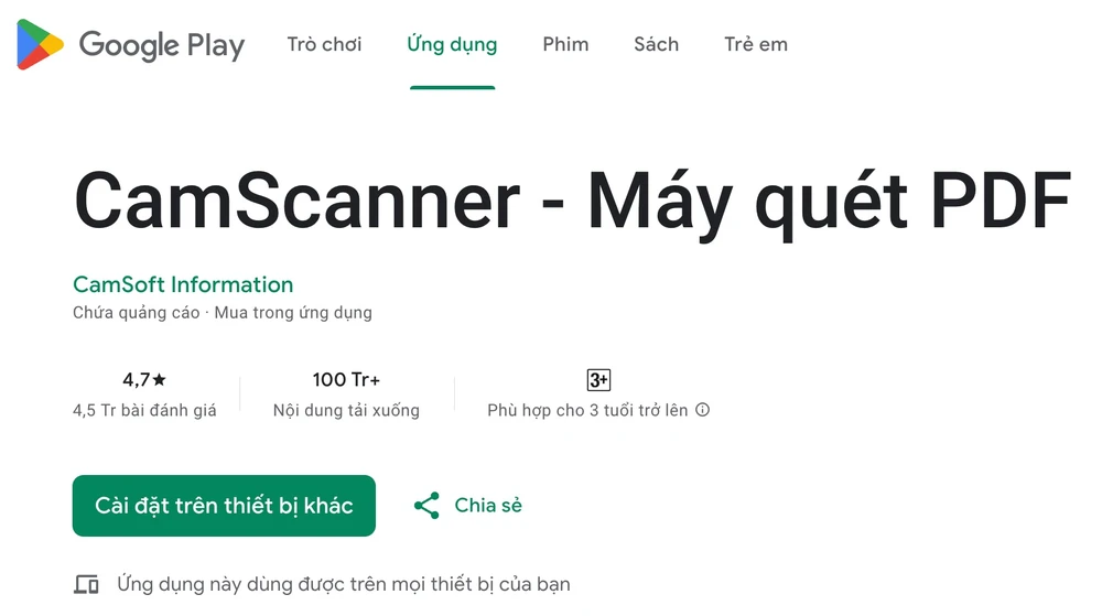 CamScanner từng bị phát hiện có chứa phần mềm độc hại. Ảnh: TIỂU MINH