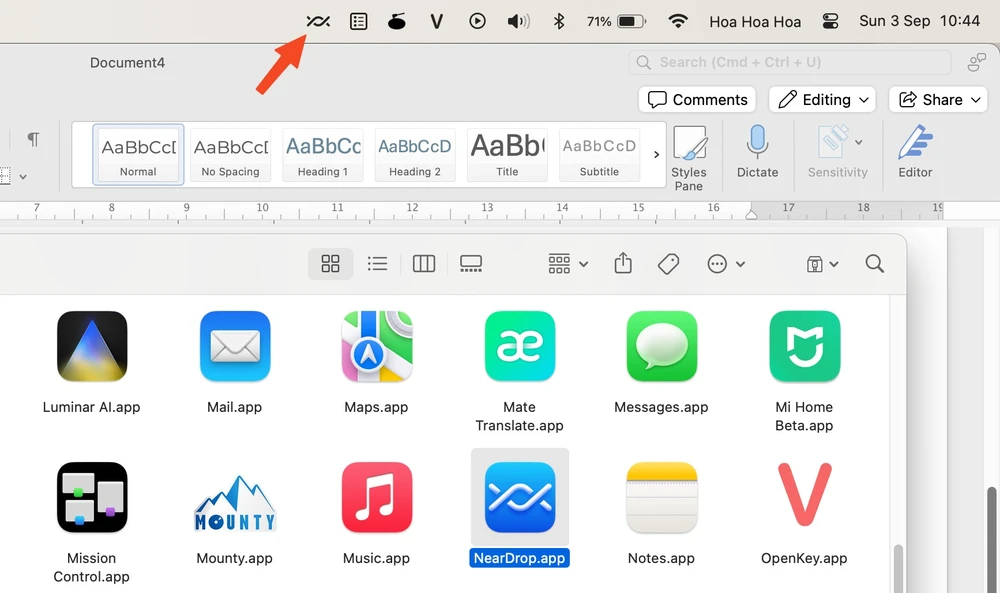Mở NearDrop trên MacBook. Ảnh: TIỂU MINH