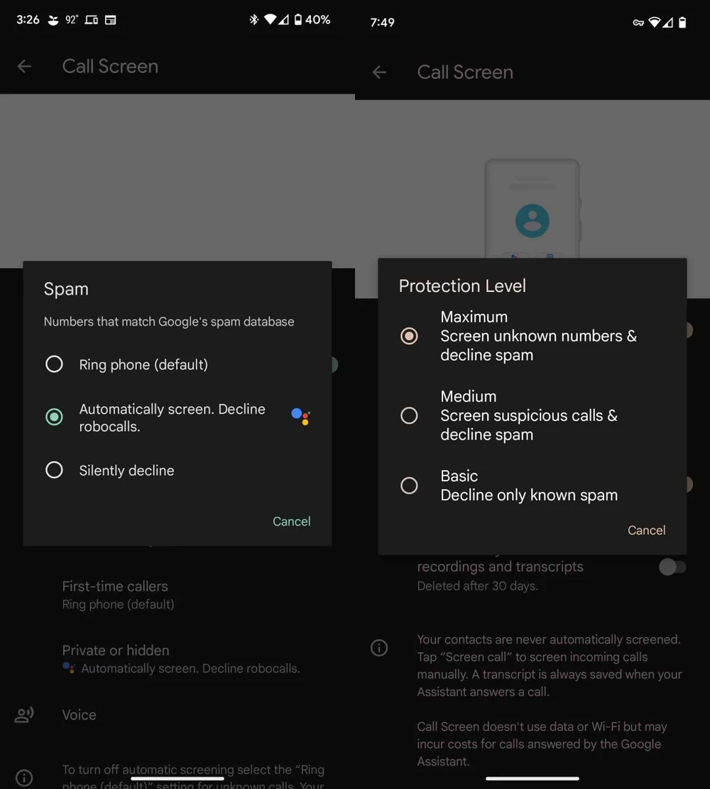Chọn chế độ bảo vệ và chặn cuộc gọi rác. Ảnh: 9to5google