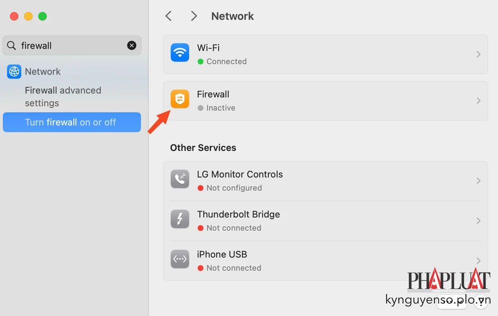 Bật tường lửa trên macOS. Ảnh: TIỂU MINH