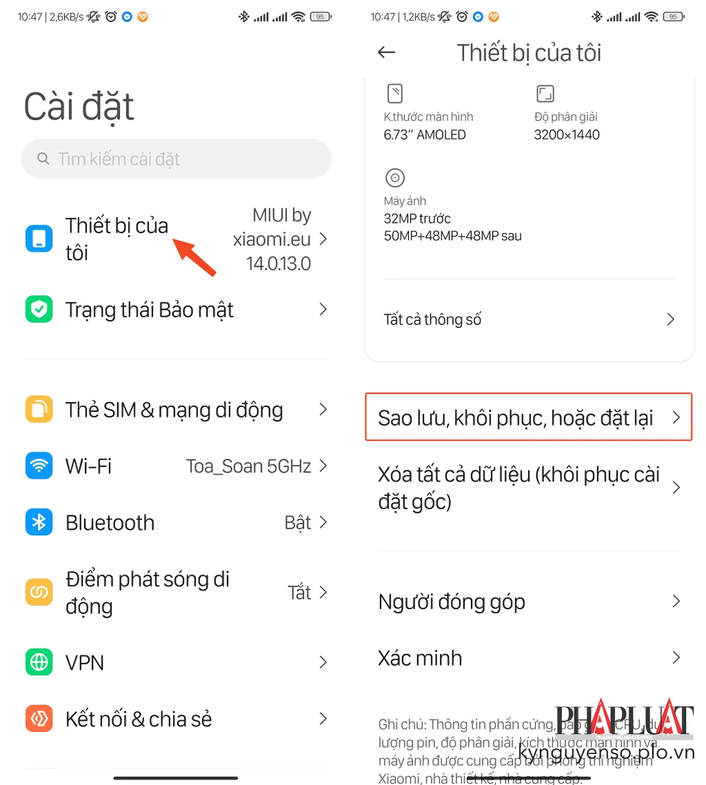 Mở tính năng sao lưu và khôi phục dữ liệu tin nhắn trên điện thoại Android. Ảnh: TIỂU MINH