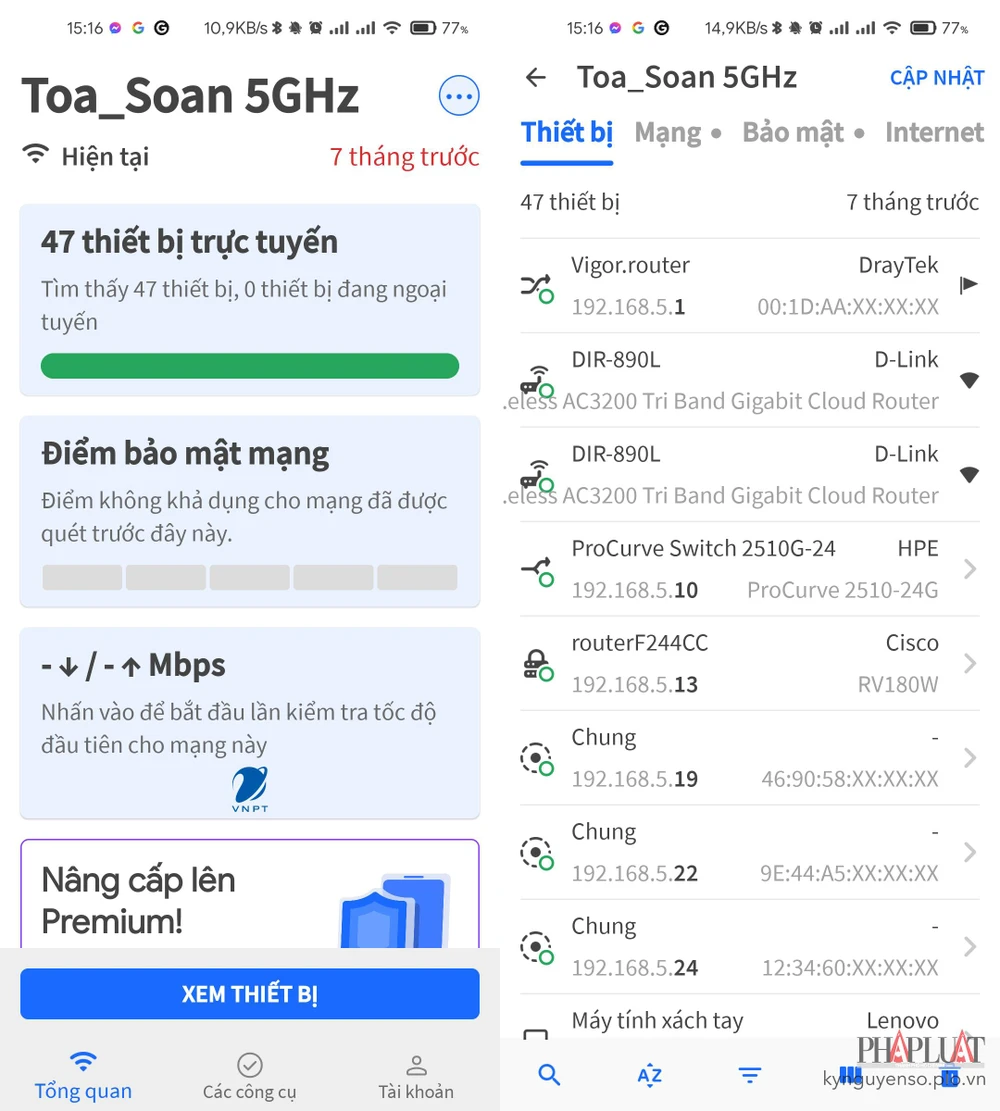 Kiểm tra danh sách các thiết bị đang kết nối WiFi. Ảnh: TIỂU MINH