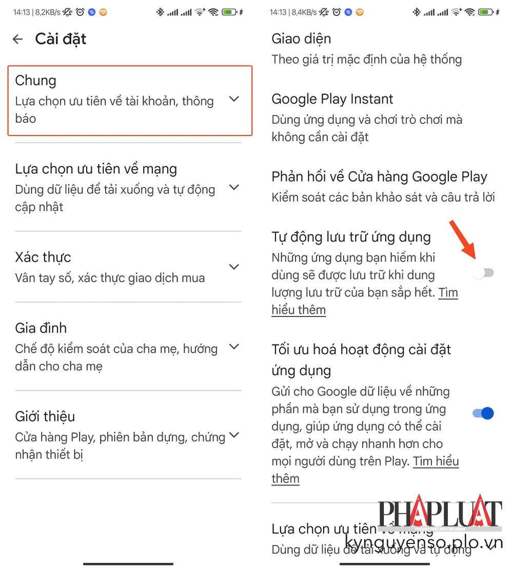 Kích hoạt tính năng tự động lưu trữ ứng dụng để hạn chế việc đầy bộ nhớ. Ảnh: MINH HOÀNG