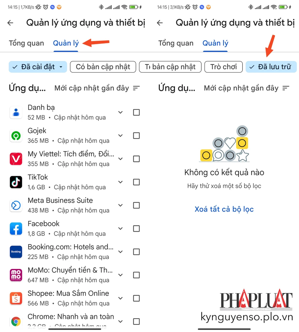 Danh sách các ứng dụng được tự động lưu trữ. Ảnh: MINH HOÀNG