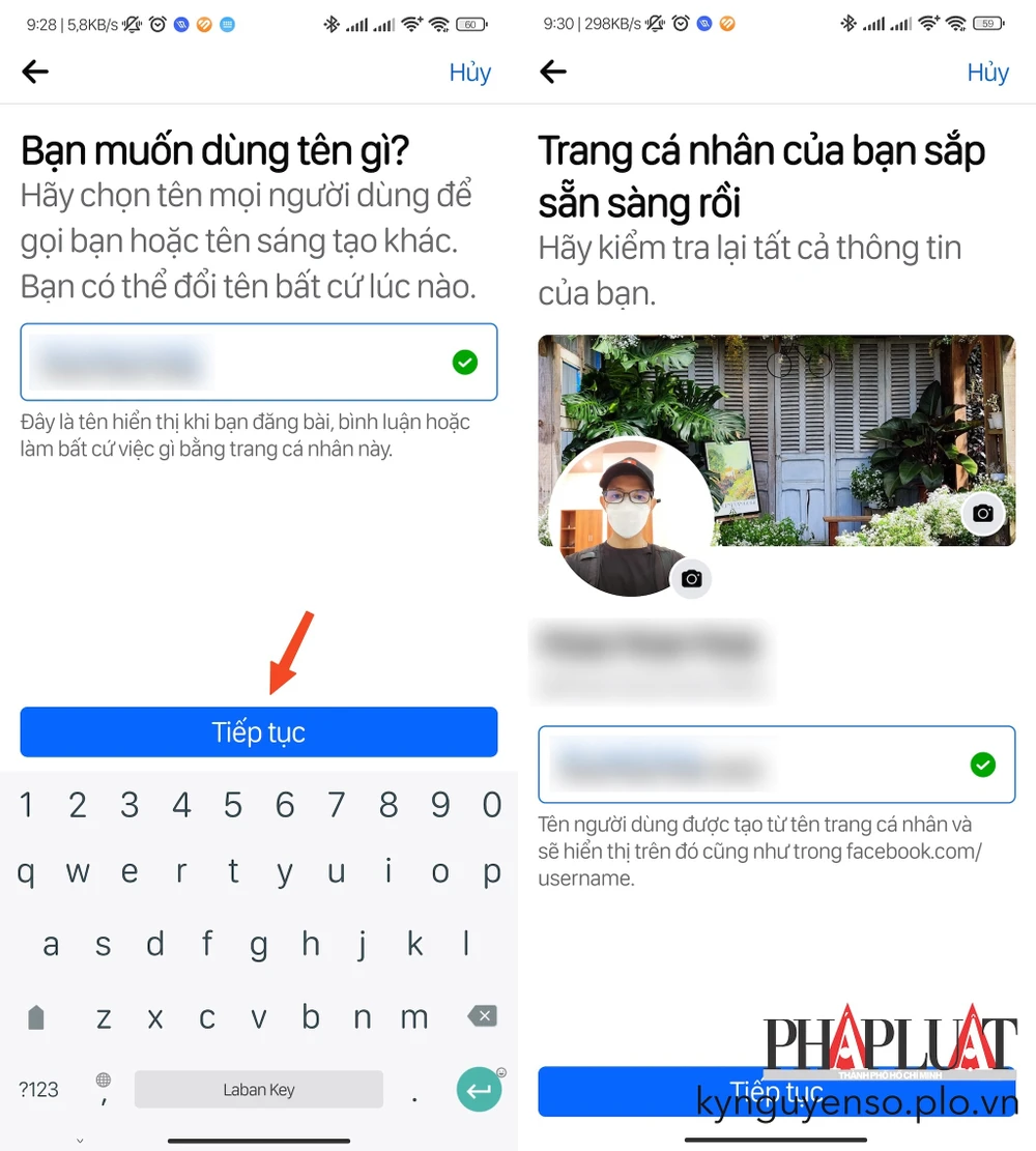 Đặt tên và ảnh đại diện cho tài khoản Facebook phụ. Ảnh: TIỂU MINH