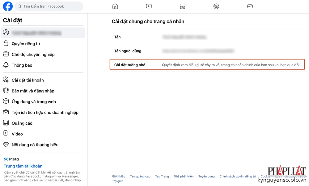 Cách cài đặt tưởng nhớ tài khoản Facebook. Ảnh: TIỂU MINH
