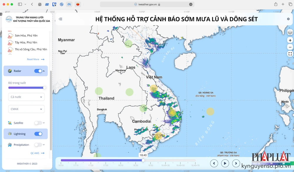 Hệ thống iweather cảnh báo giông sét, lũ quét theo thời gian thực. Ảnh: MINH HOÀNG