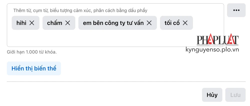 Thêm các từ, cụm từ cần chặn trên Facebook cá nhân. Ảnh: MINH HOÀNG