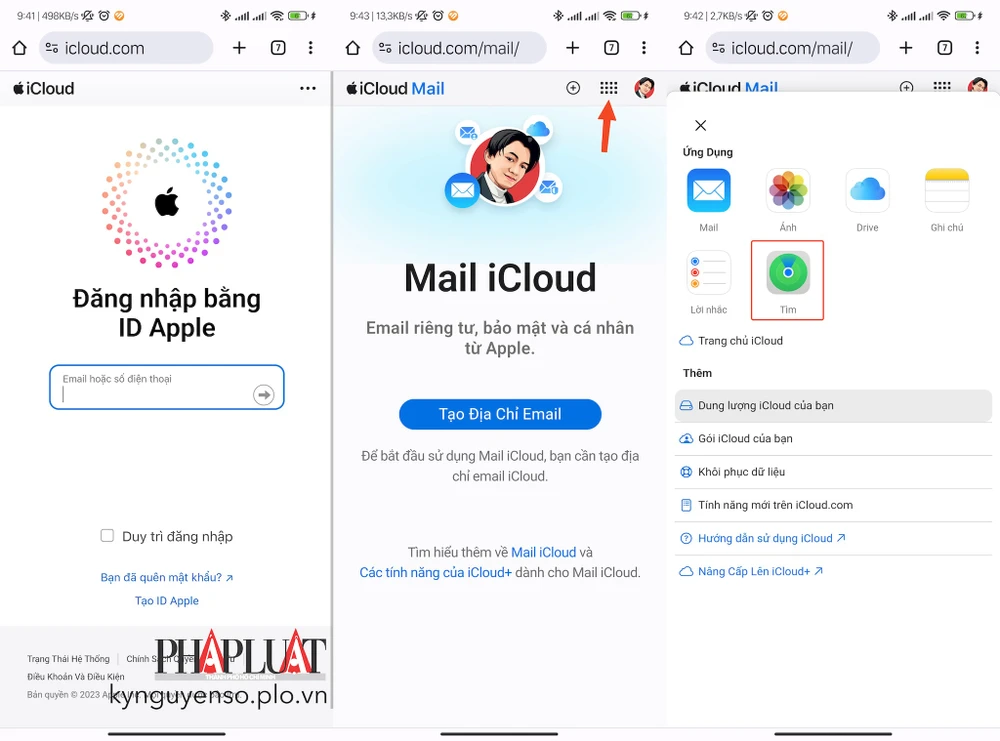 Theo dõi iPhone bằng cách đăng nhập iCloud trên điện thoại. Ảnh: MINH HOÀNG