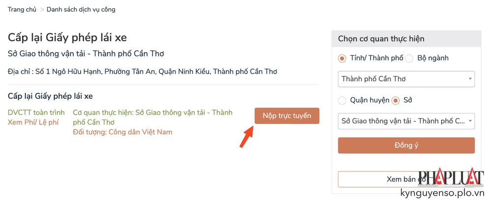 Chọn cơ quan thực hiện, cấp lại GPLX online. Ảnh: MINH HOÀNG