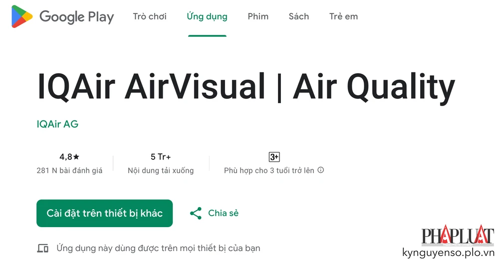 Cài đặt ứng dụng AirVisual cho điện thoại. Ảnh: TIỂU MINH