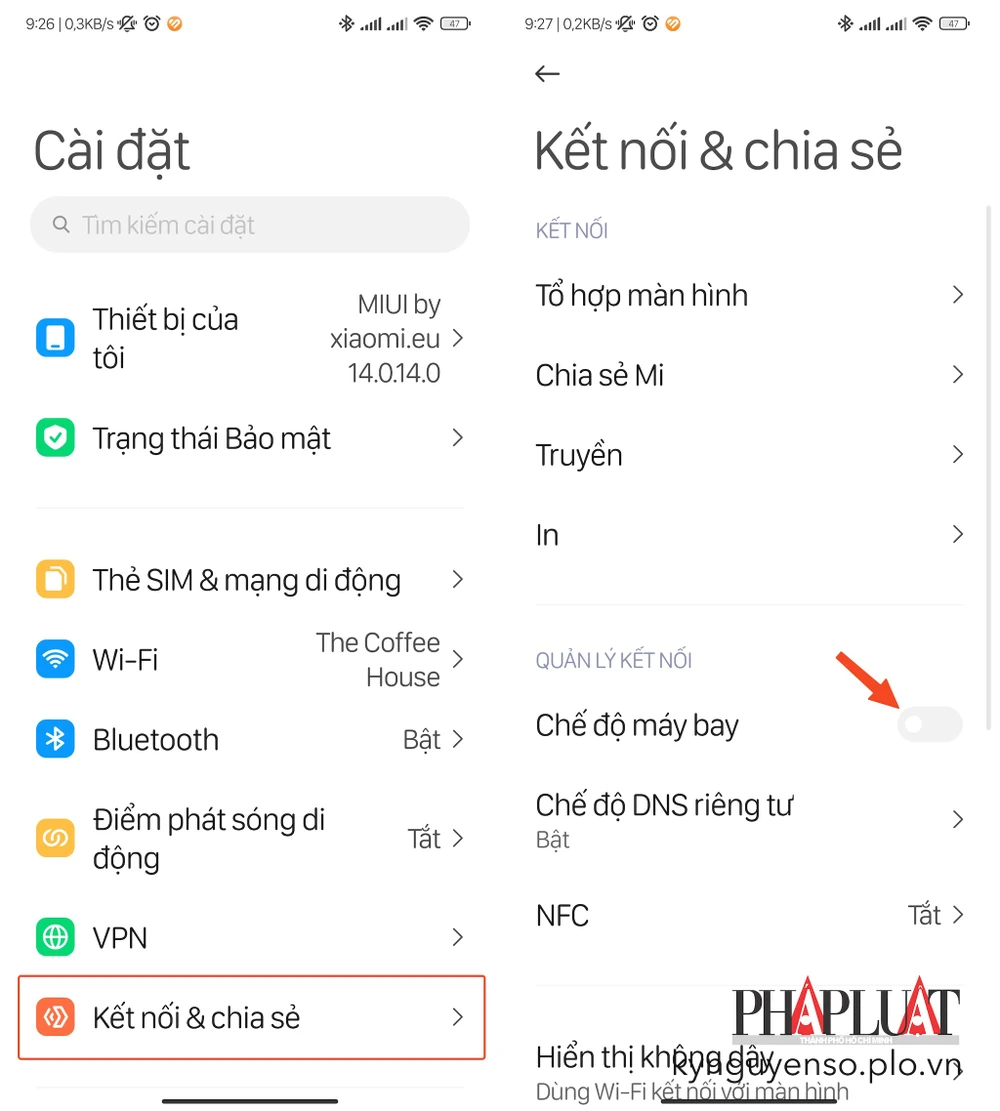 Tắt chế độ máy bay để sửa lỗi không nhận được cuộc gọi trên điện thoại. Ảnh: MINH HOÀNG