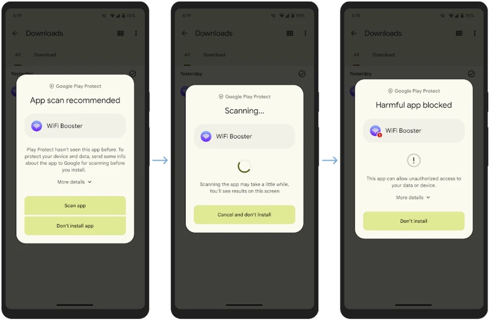 Google Play Protect hiển thị cảnh báo nguy hiểm. Ảnh: Google