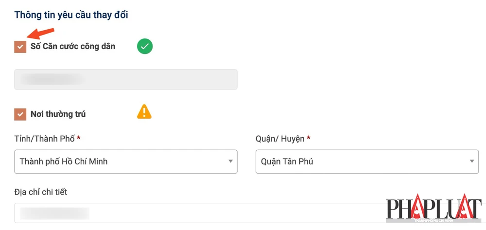 Gửi yêu cầu thay đổi CMND thành CCCD hoặc cập nhật nơi thường trú mới trên GPLX. Ảnh: MINH HOÀNG