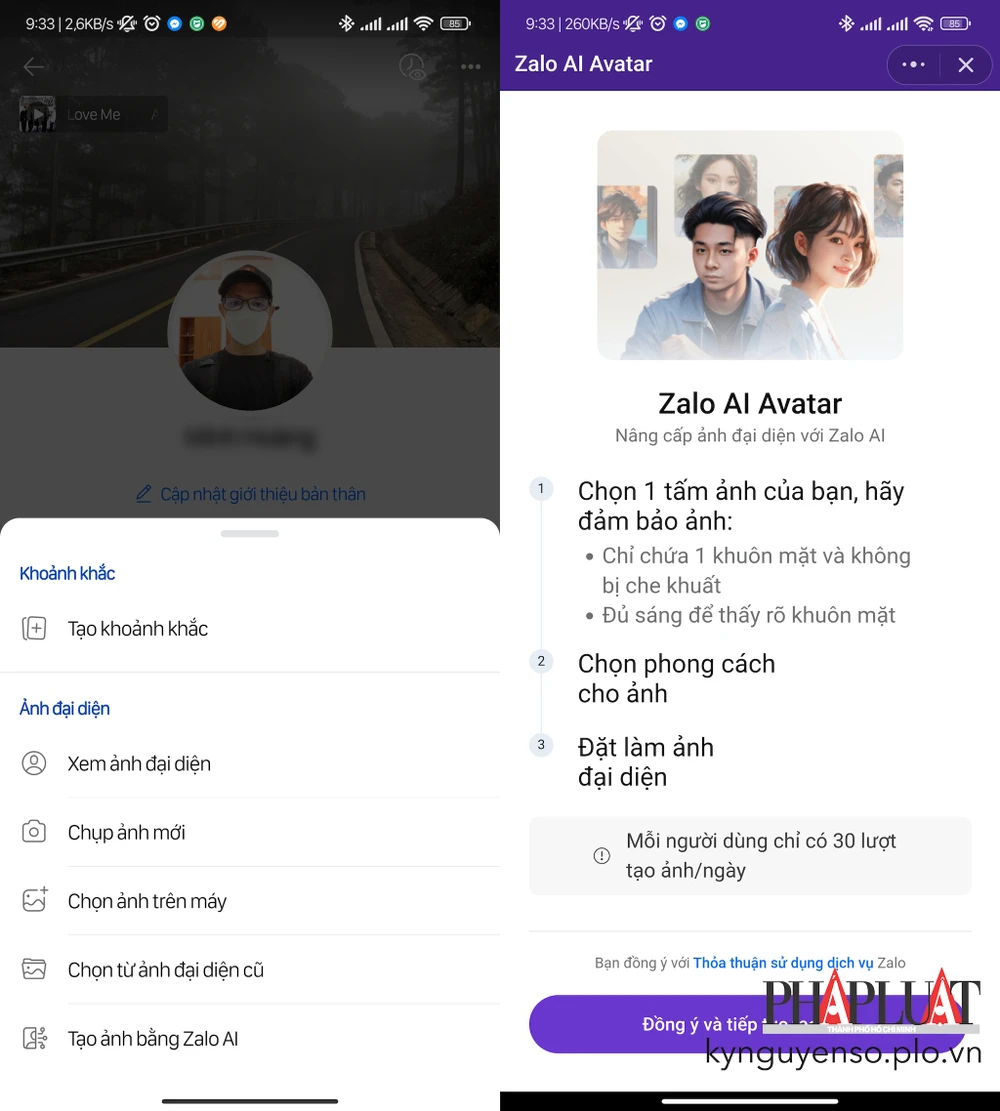Tạo ảnh đại diện Zalo bằng AI. Ảnh: MINH HOÀNG