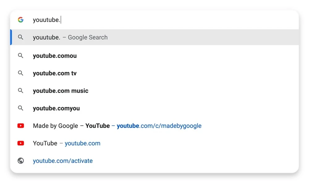 Google xóa các lỗi chính tả trên URL và điều hướng người dùng đến các trang web tốt hơn. Ảnh: Google