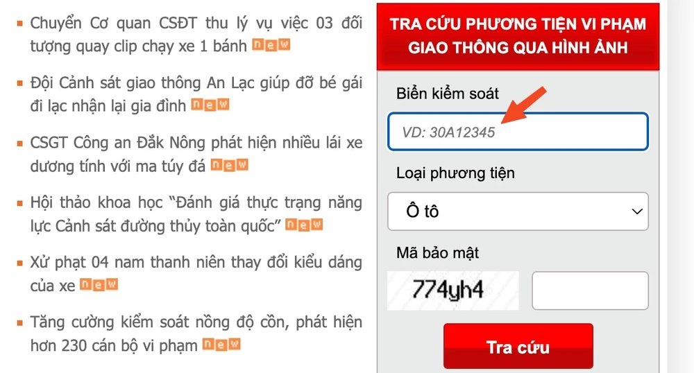 Cách kiểm tra phạt nguội tại TP.HCM thông qua website của Cục CSGT. Ảnh: TIỂU MINH