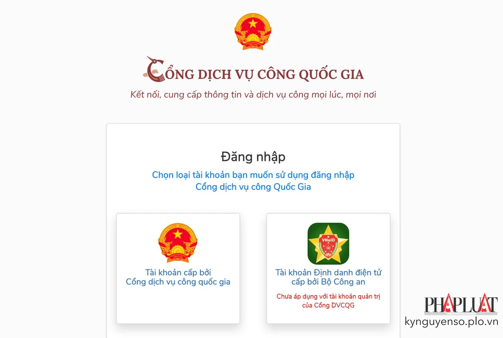 Đăng nhập vào cổng dịch vụ công quốc gia. Ảnh: TIỂU MINH