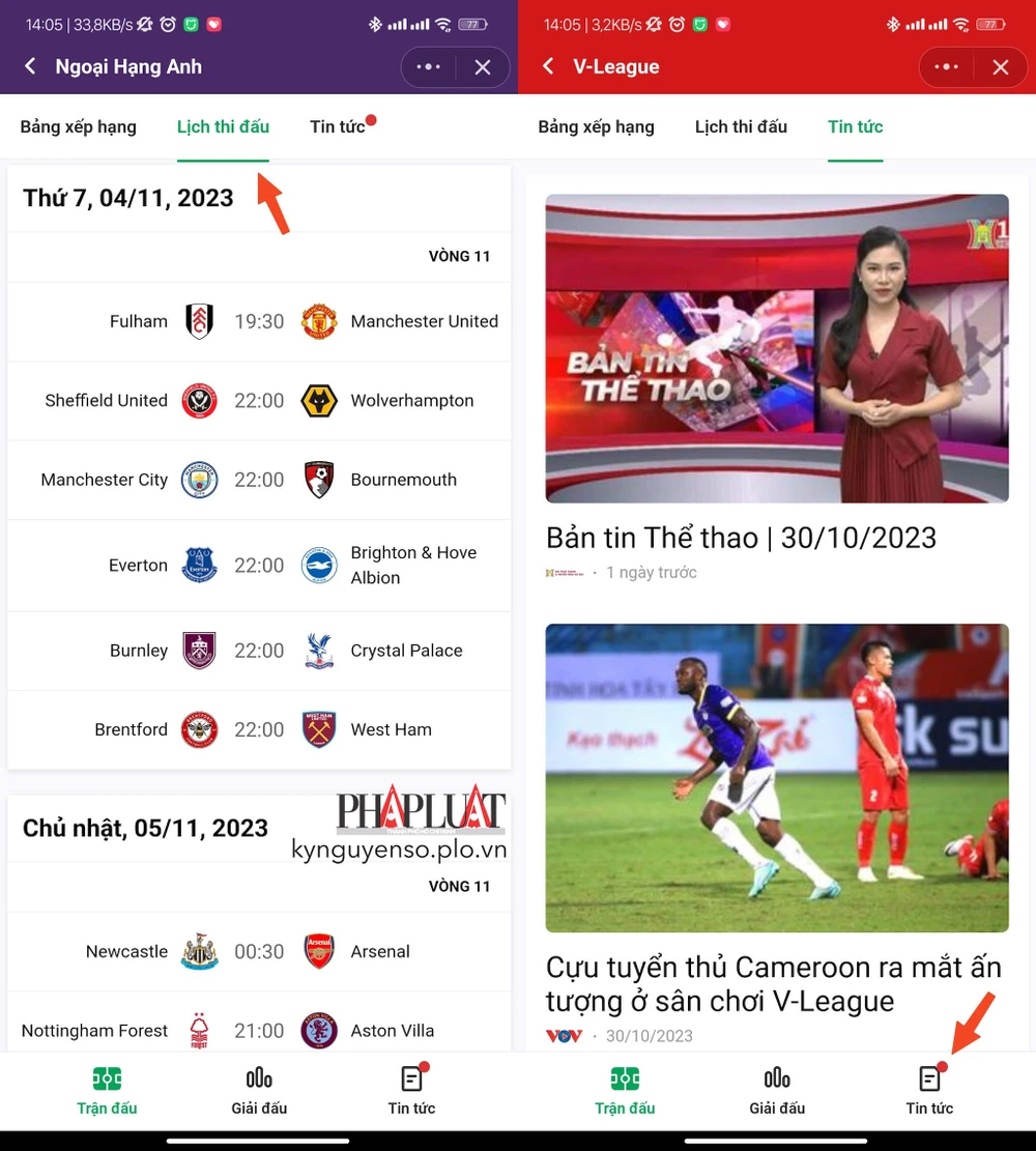Cập nhật lịch thi đấu bóng đá và những tin tức nóng hổi bên lề. Ảnh: MINH HOÀNG